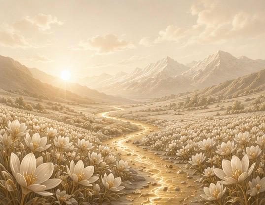 Kashmir saffron fields at first light